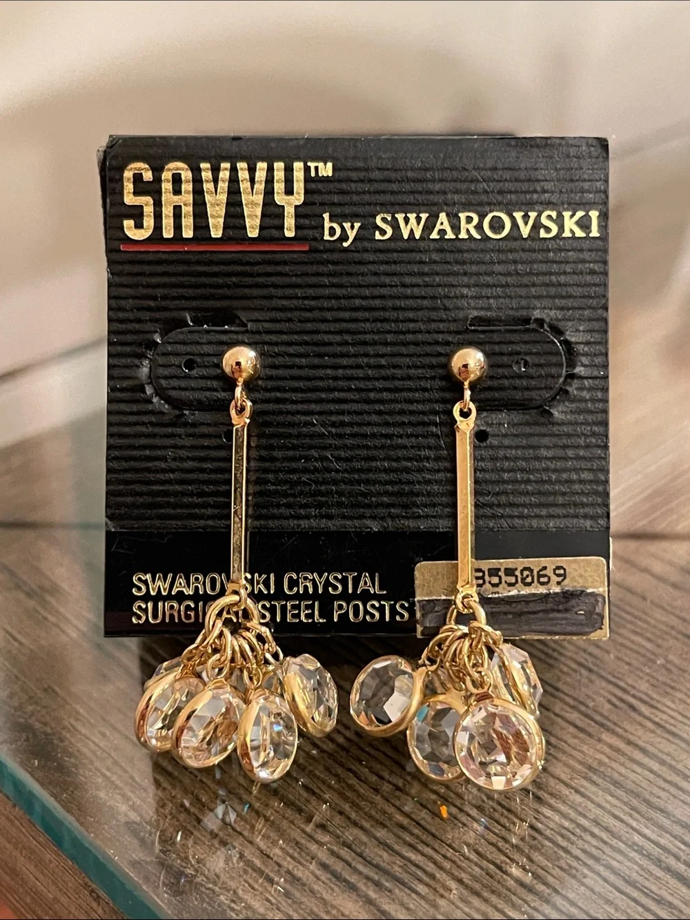 Vintage Savvy by Swarovski gold-tone stick drop earrings w/ clustered crystals